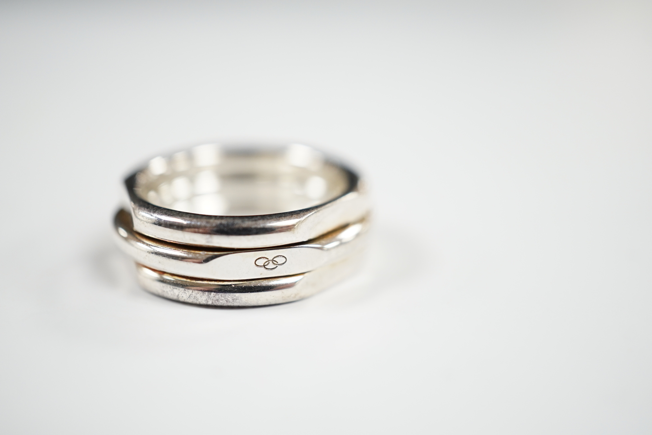 A modern Links of London silver triple band ring, size L, in Links of London box.